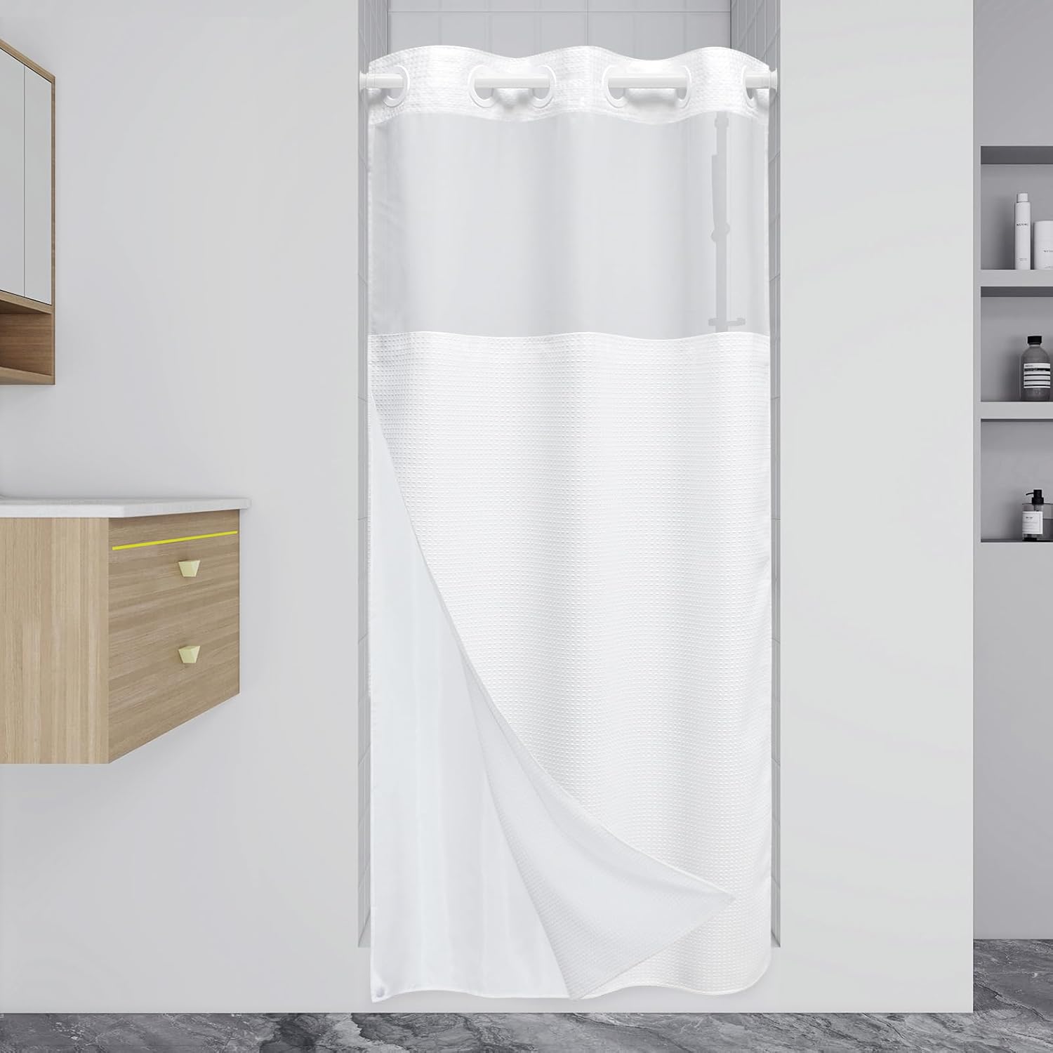 Grey Shower Curtain and Liner Set