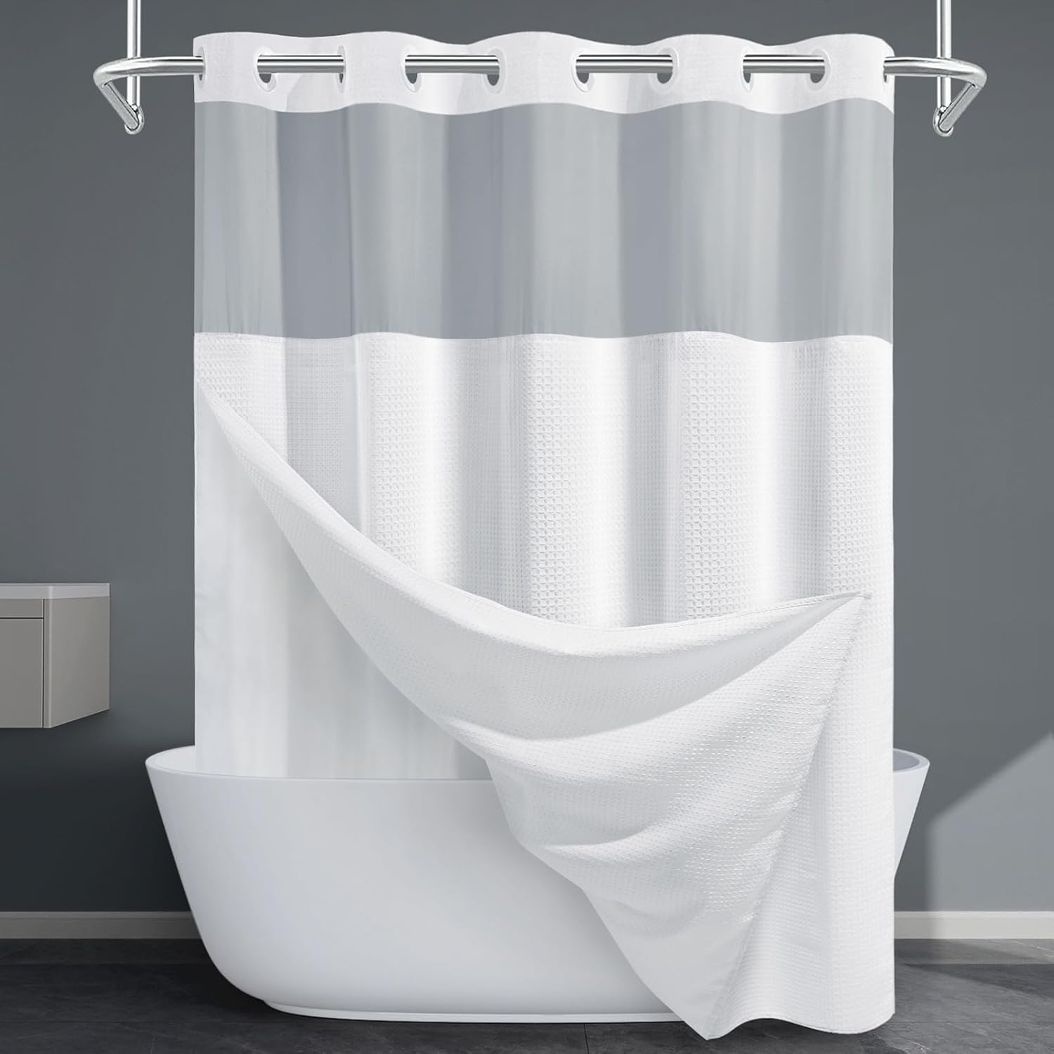 Grey Shower Curtain and Liner Set