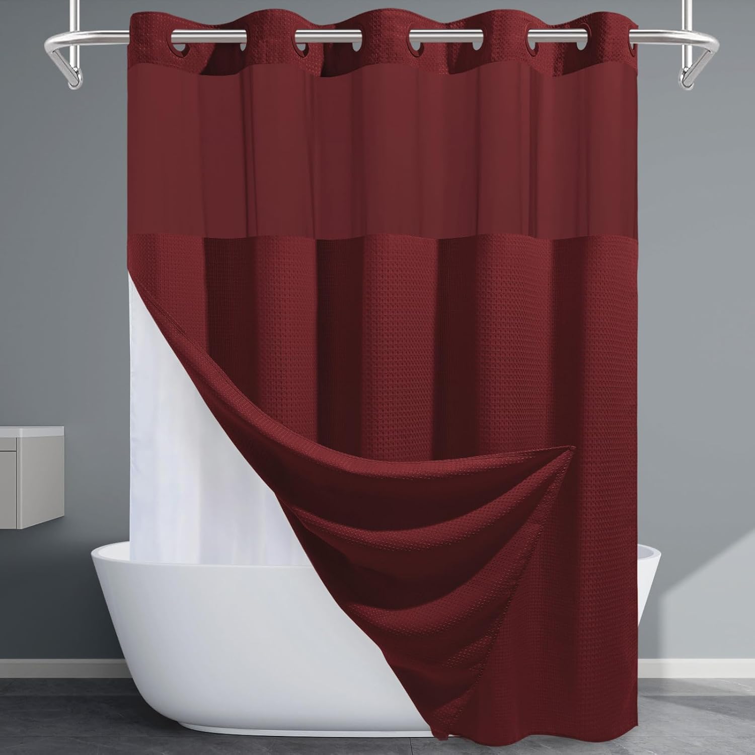 Grey Shower Curtain and Liner Set