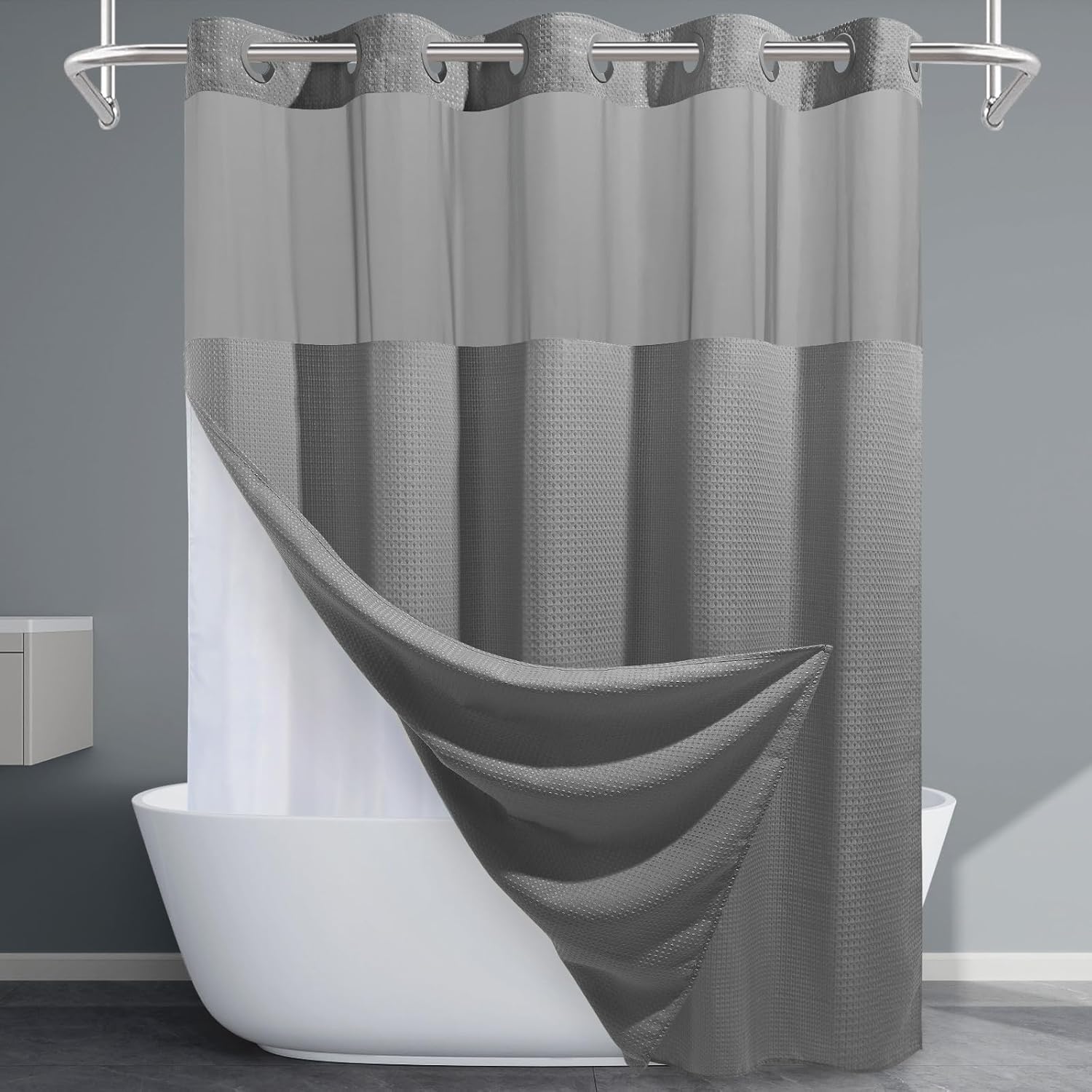 Grey Shower Curtain and Liner Set