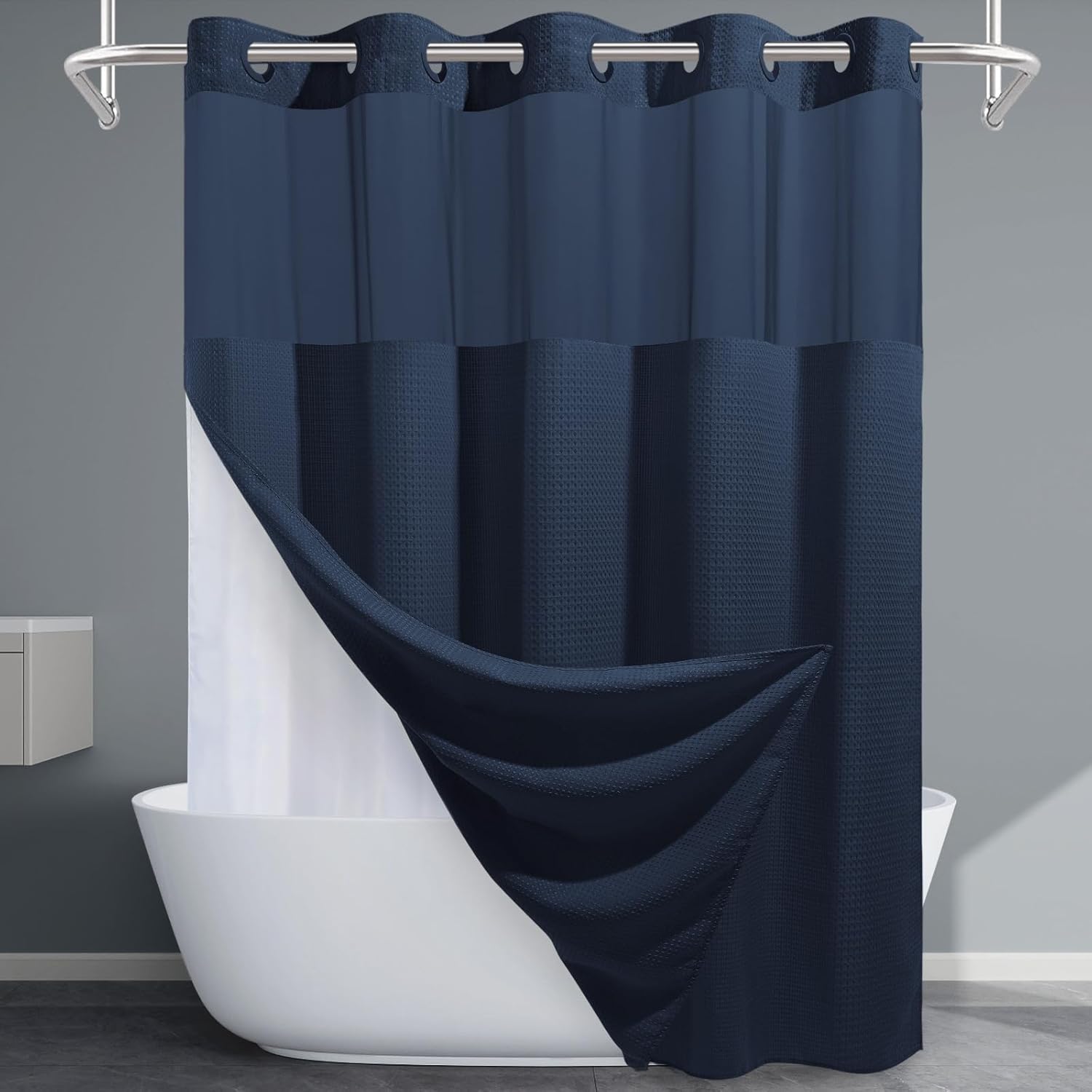 Grey Shower Curtain and Liner Set