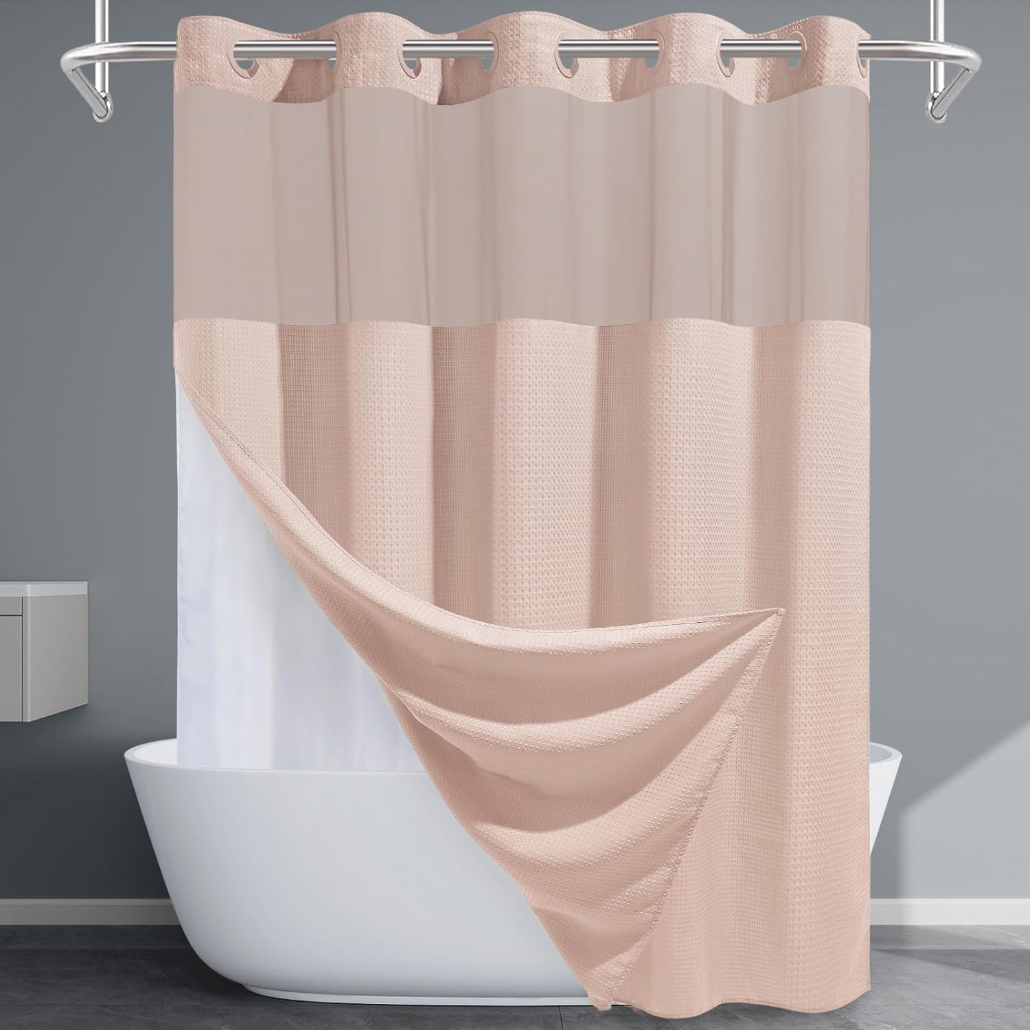 Grey Shower Curtain and Liner Set