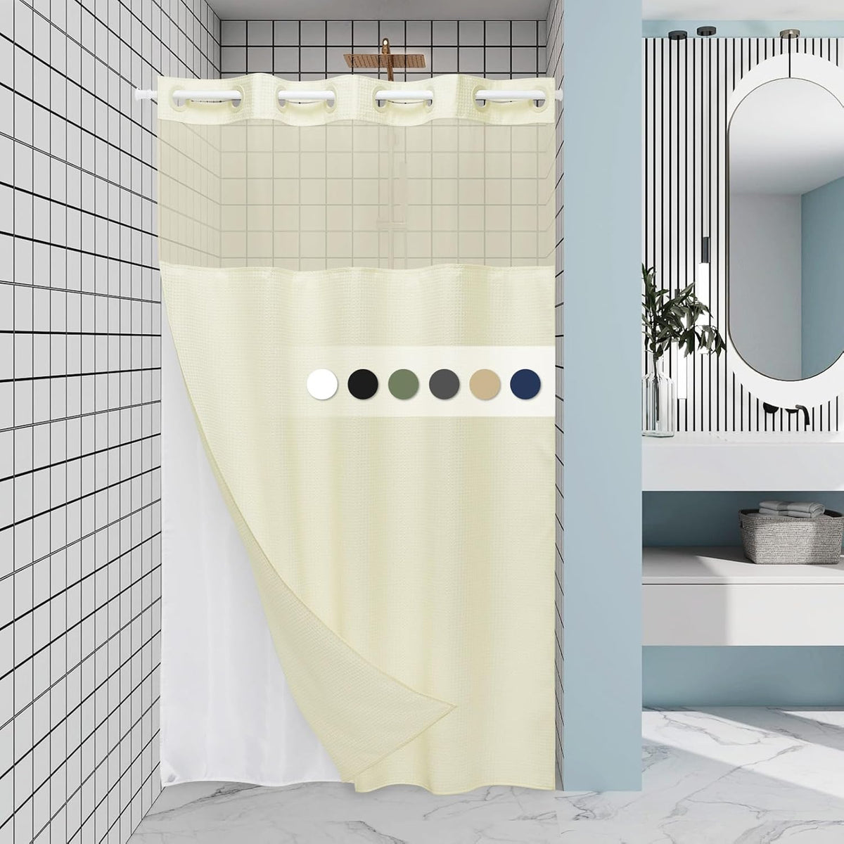 Grey Shower Curtain and Liner Set