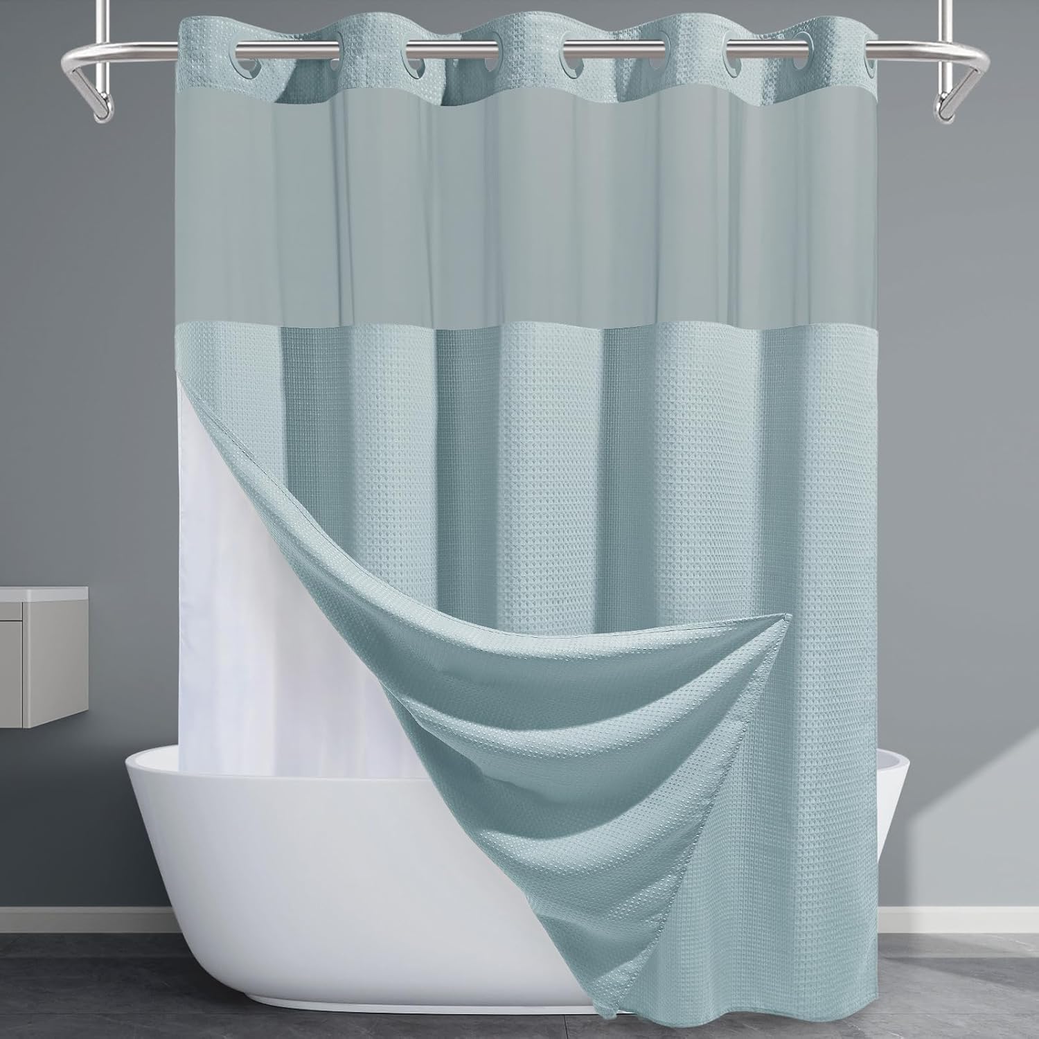Grey Shower Curtain and Liner Set