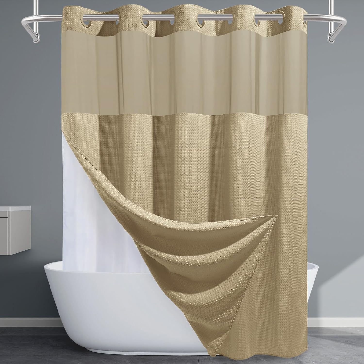 Grey Shower Curtain and Liner Set