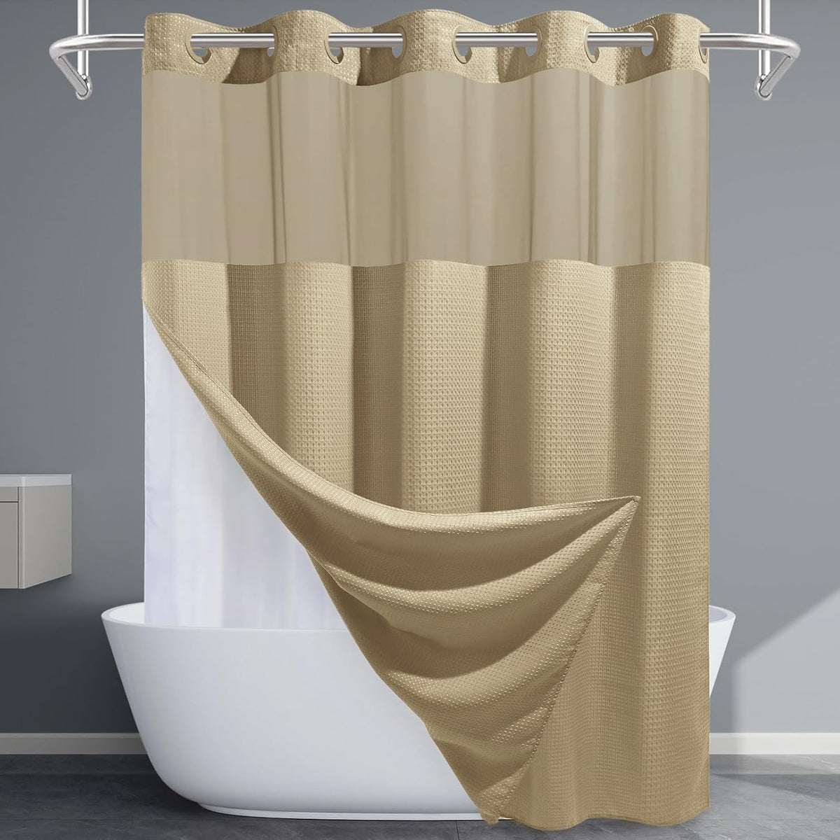 Grey Shower Curtain and Liner Set