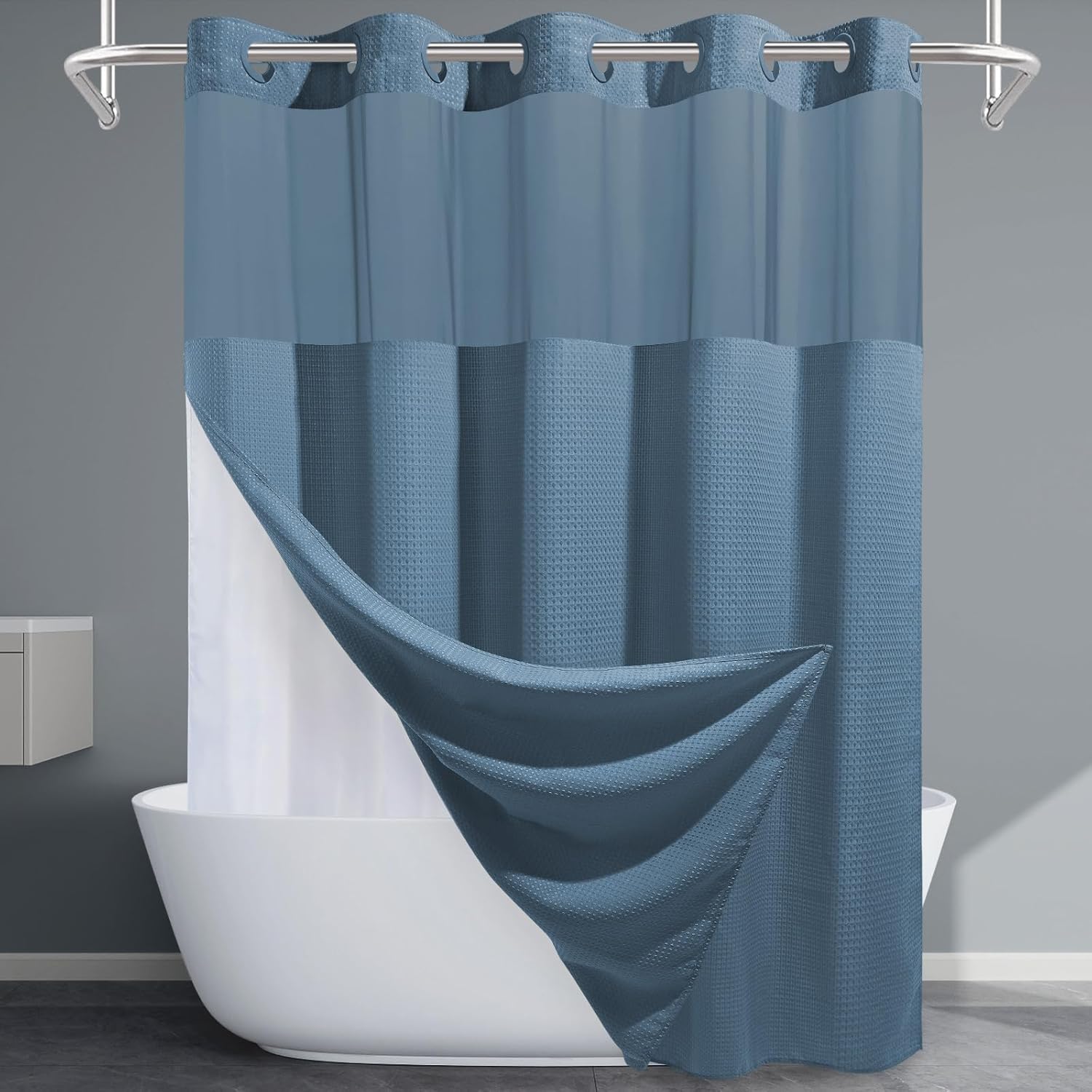 Grey Shower Curtain and Liner Set