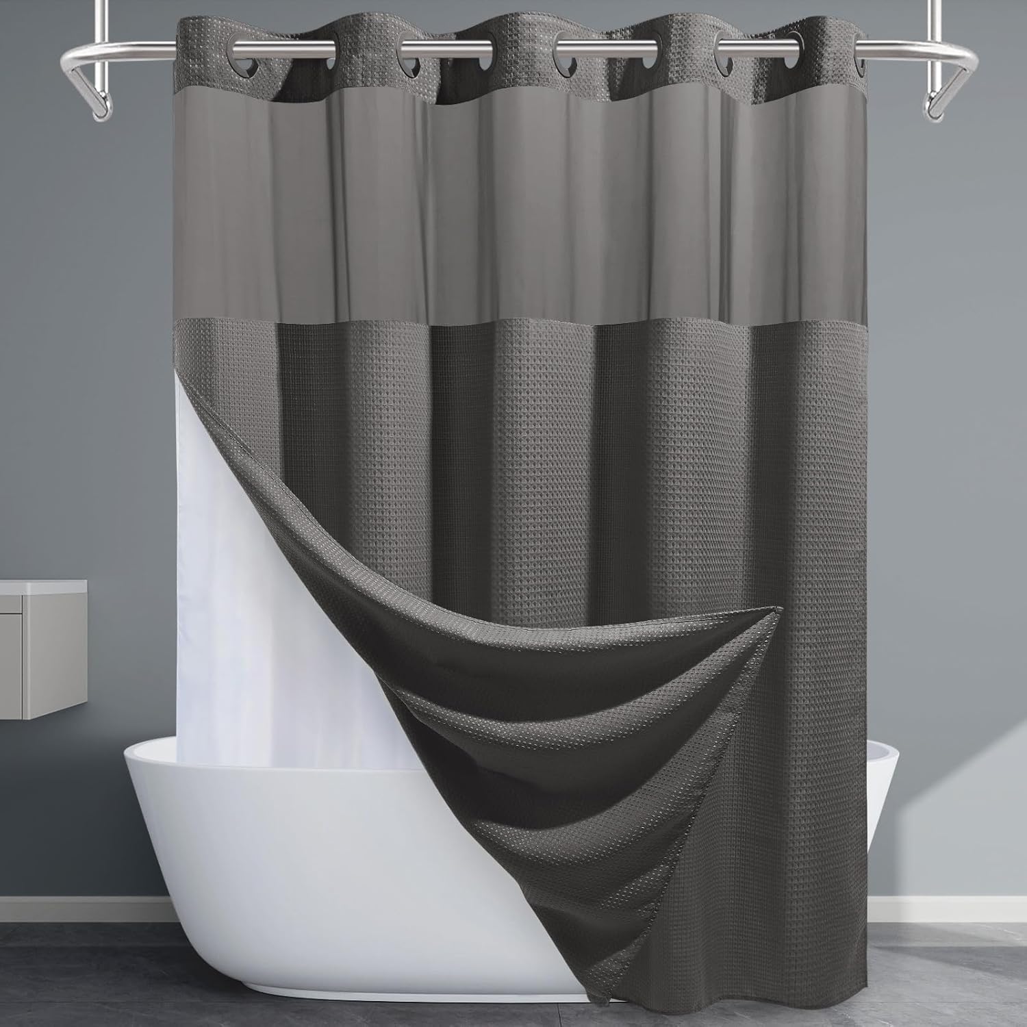 Grey Shower Curtain and Liner Set