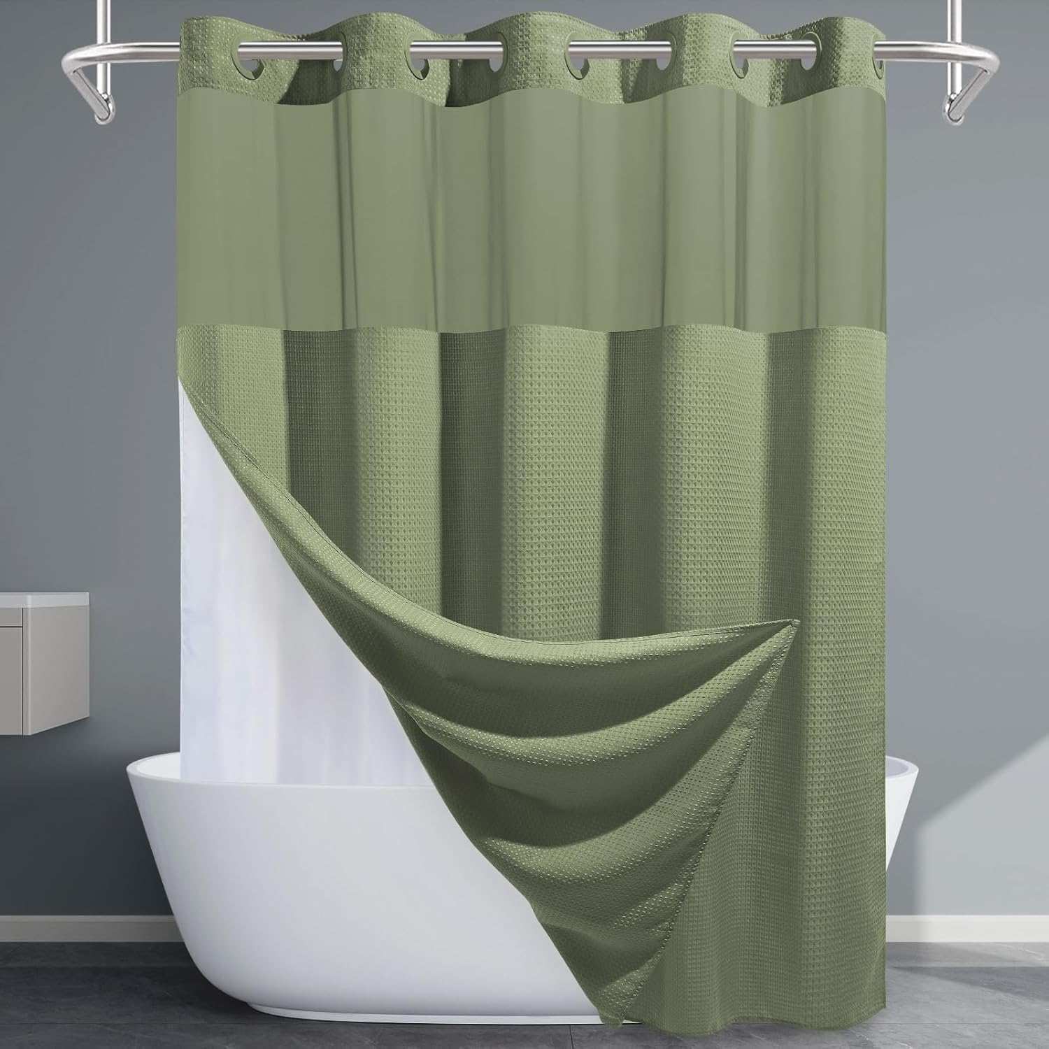 Grey Shower Curtain and Liner Set