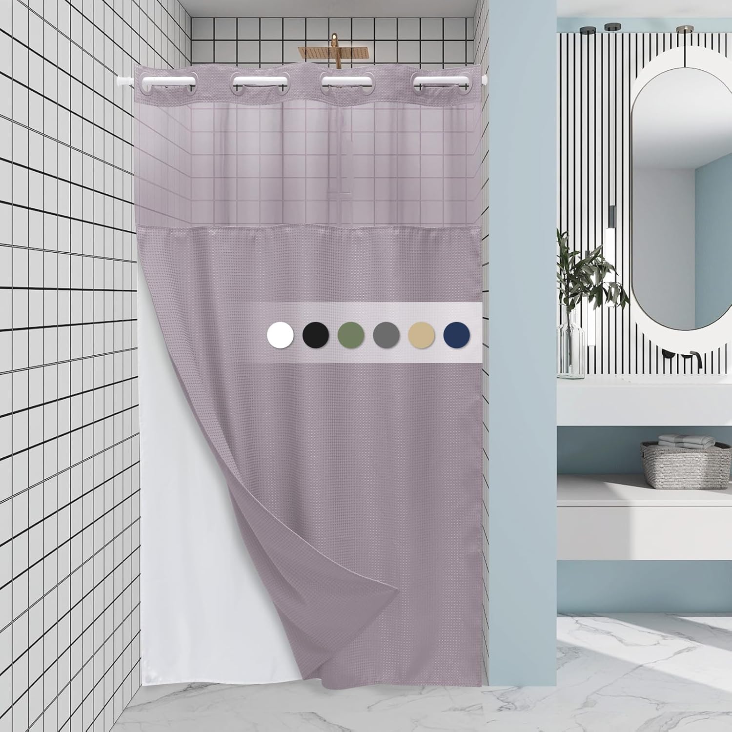 Grey Shower Curtain and Liner Set