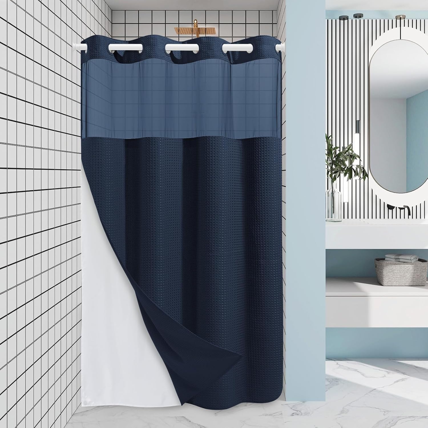 Grey Shower Curtain and Liner Set