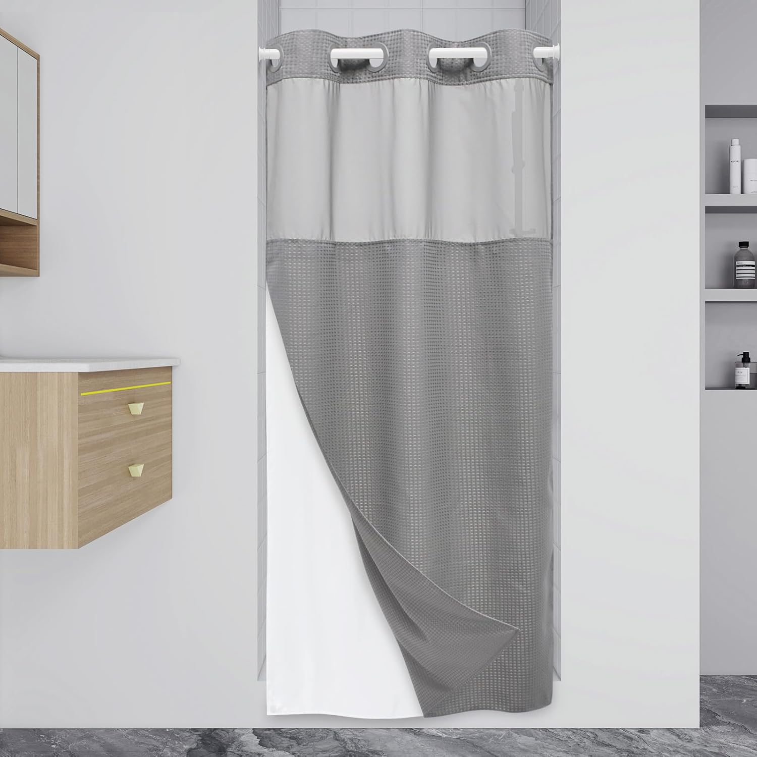 Grey Shower Curtain and Liner Set
