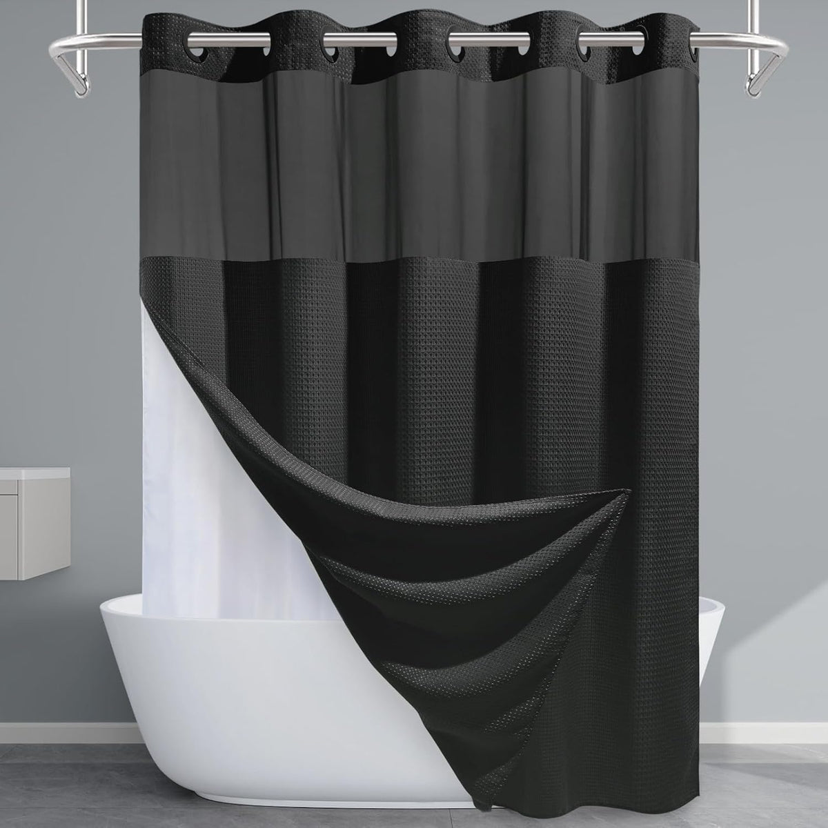 Grey Shower Curtain and Liner Set