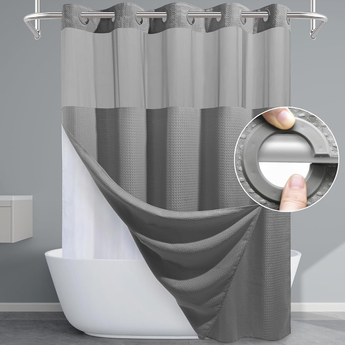 Grey Shower Curtain and Liner Set