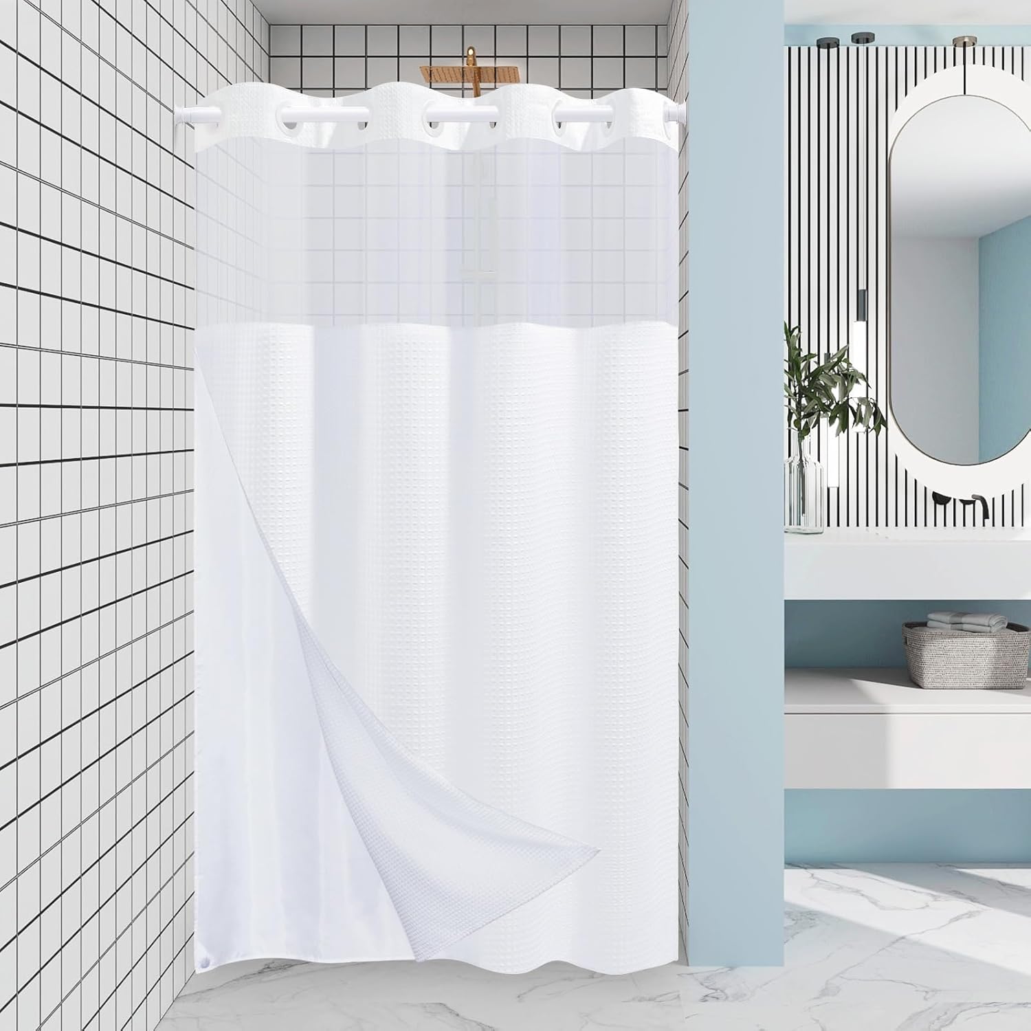 Grey Shower Curtain and Liner Set