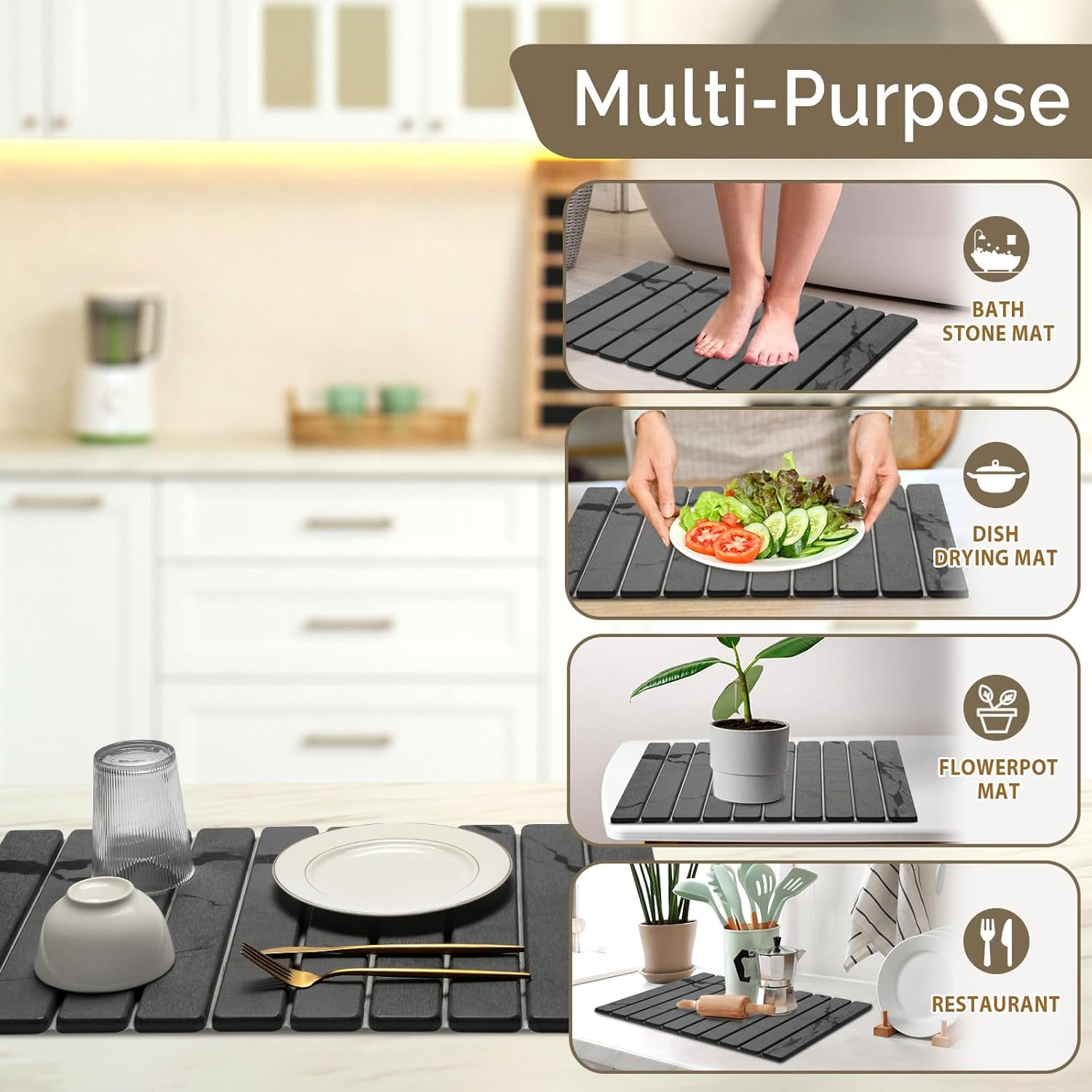 Large Stone Dish Drying Mat for Kitchen Counter
