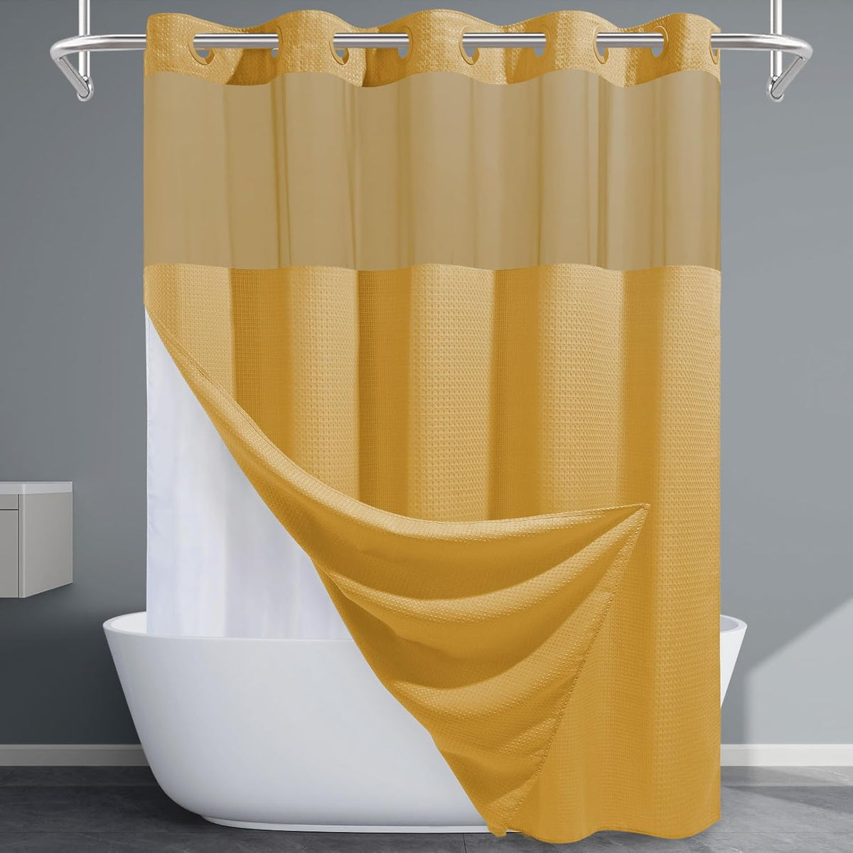 Grey Shower Curtain and Liner Set