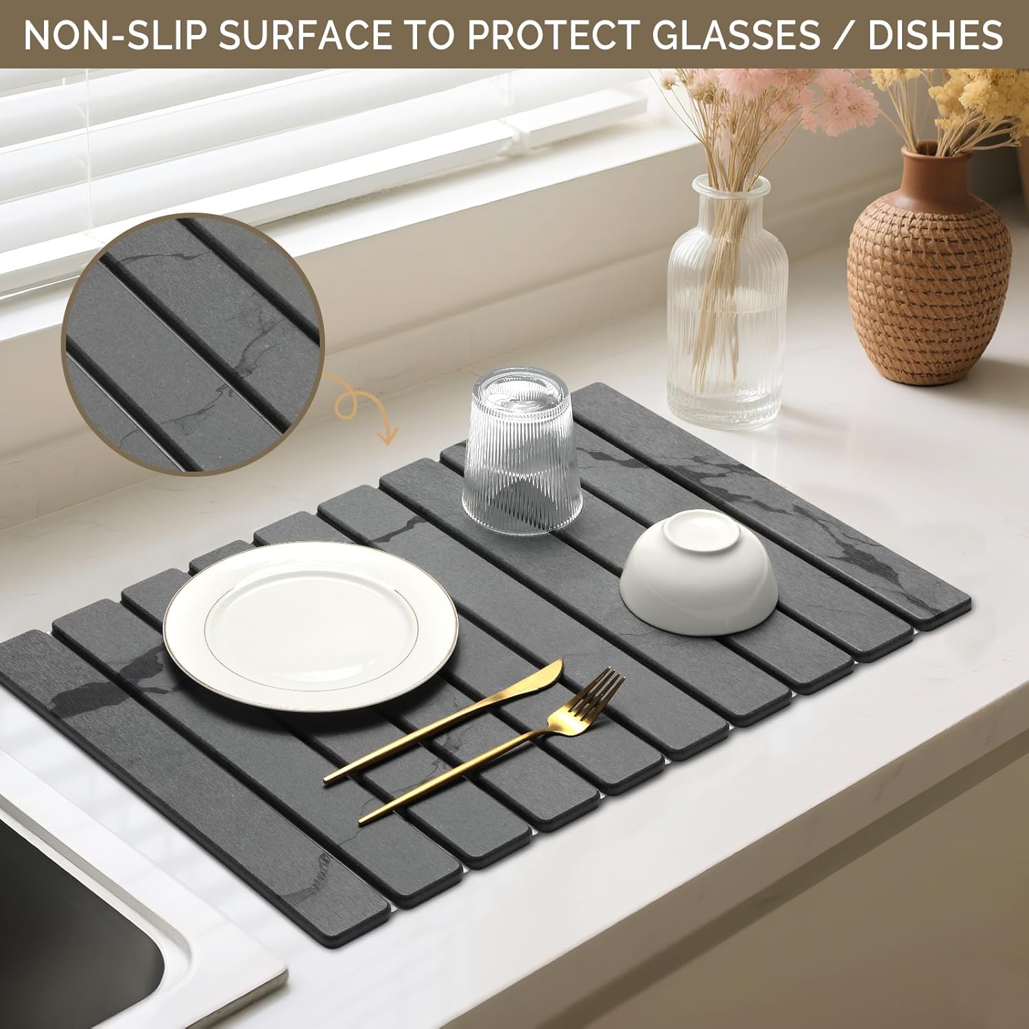 Large Stone Dish Drying Mat for Kitchen Counter