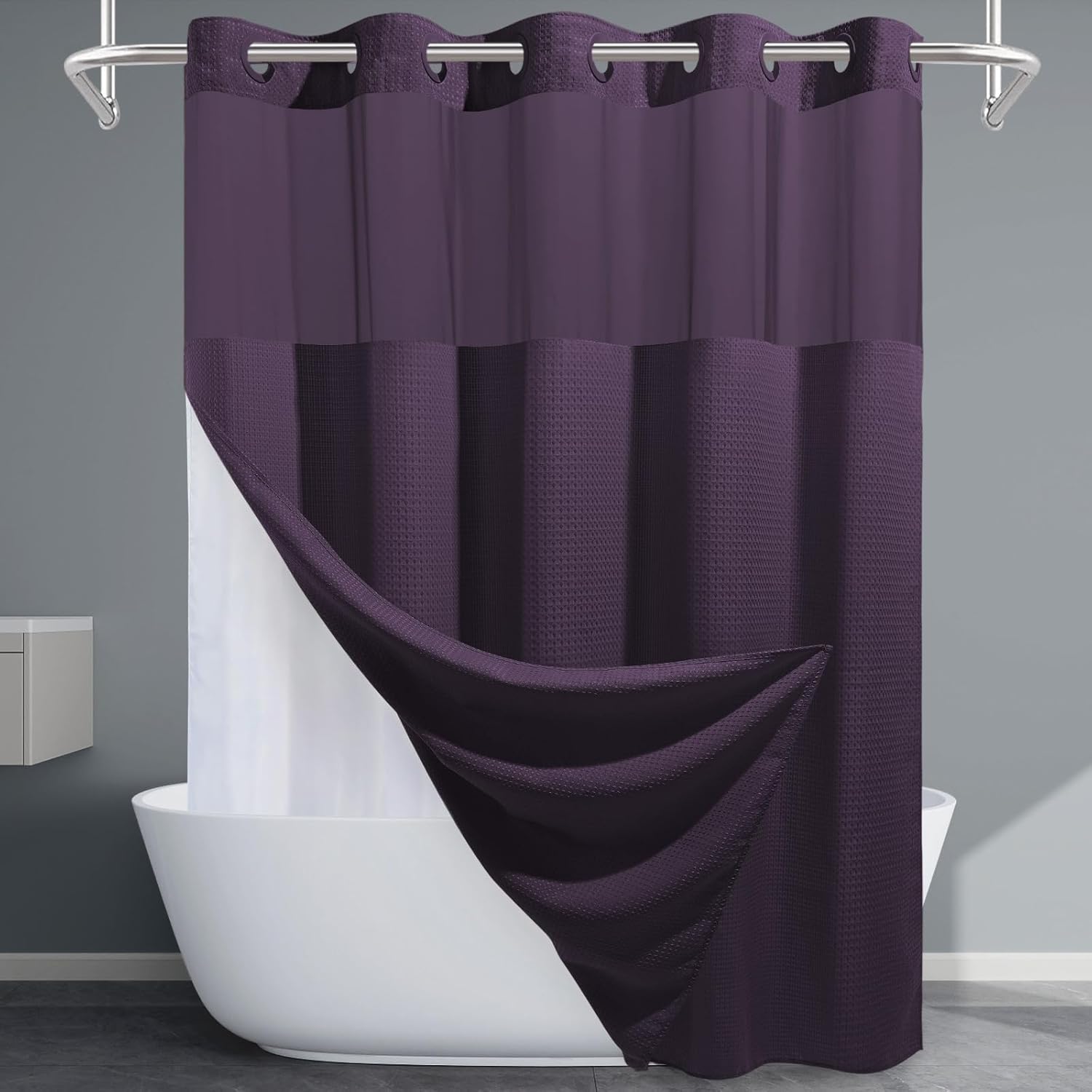 Grey Shower Curtain and Liner Set