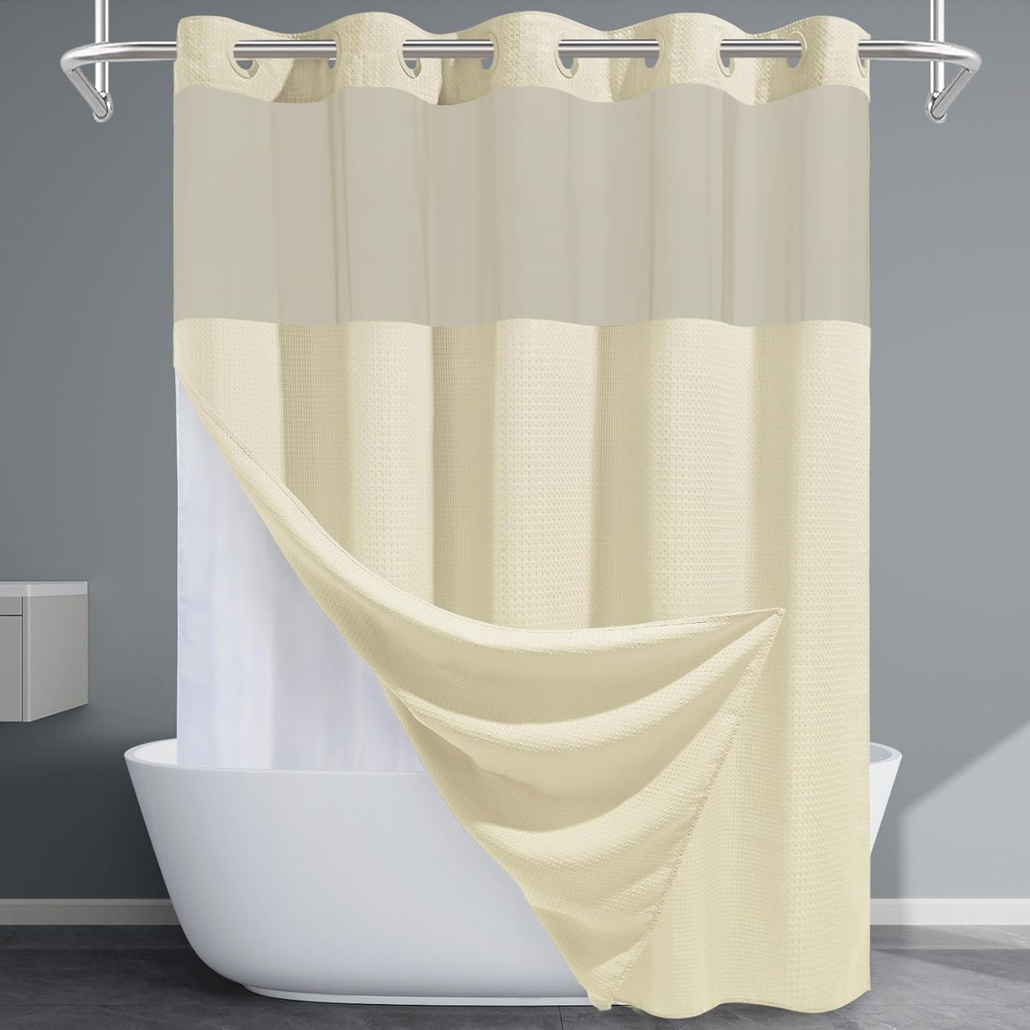 Grey Shower Curtain and Liner Set
