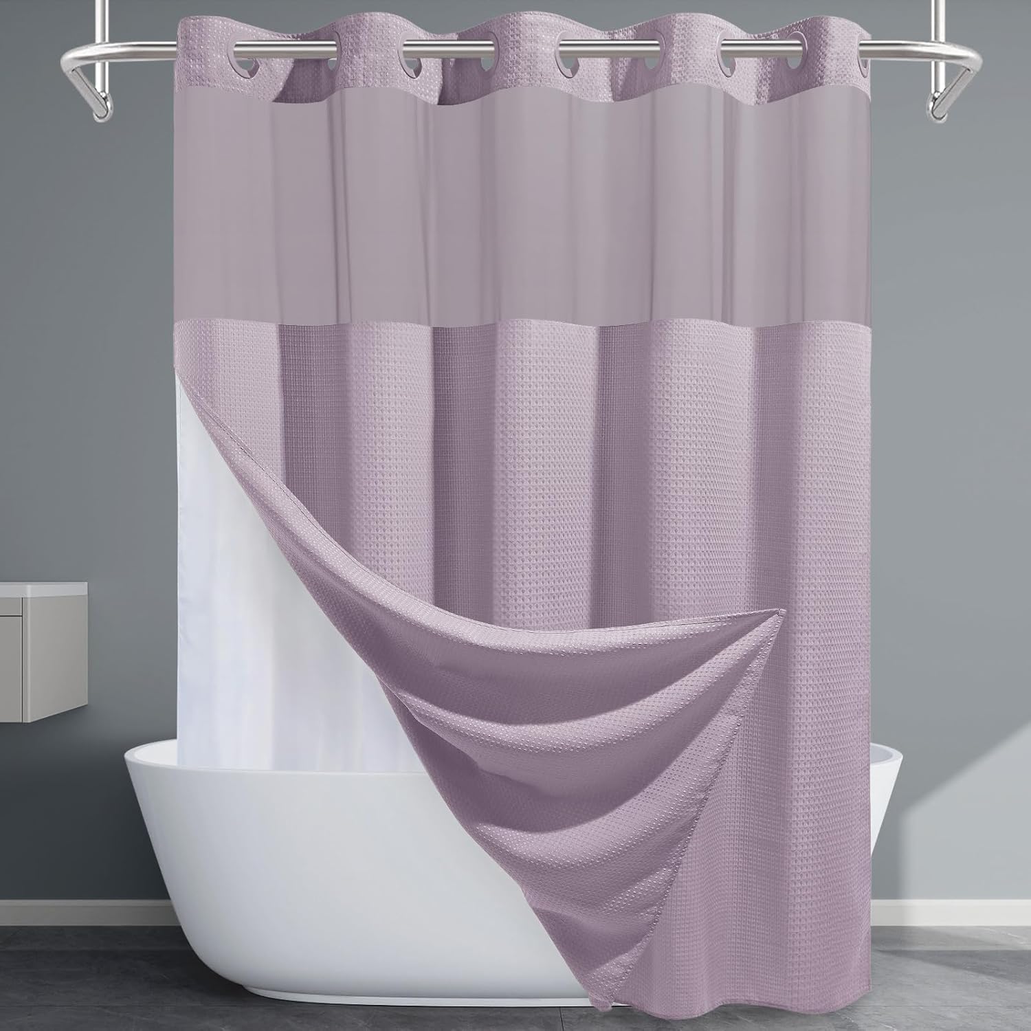 Grey Shower Curtain and Liner Set
