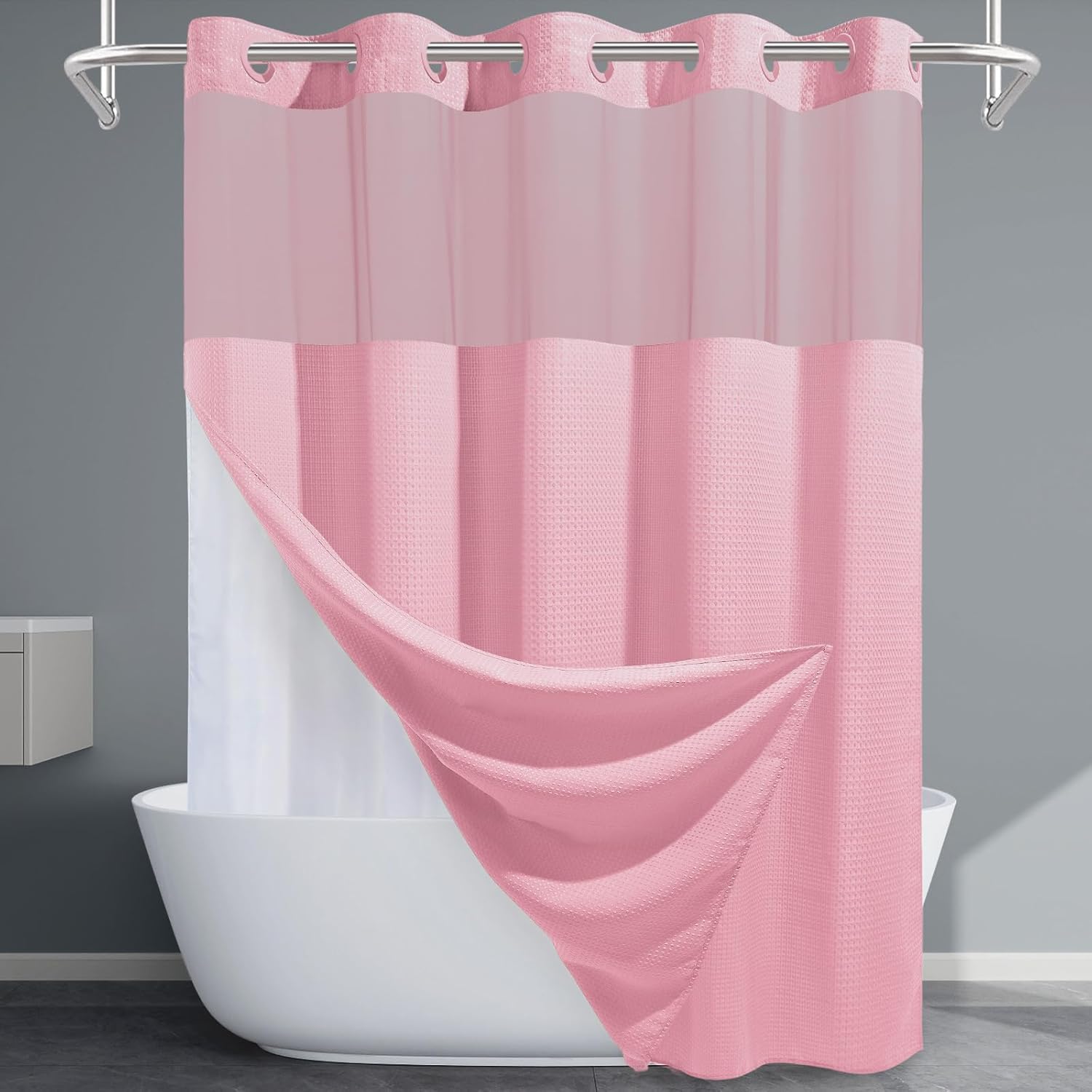 Grey Shower Curtain and Liner Set