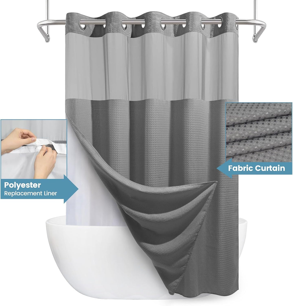 Grey Shower Curtain and Liner Set