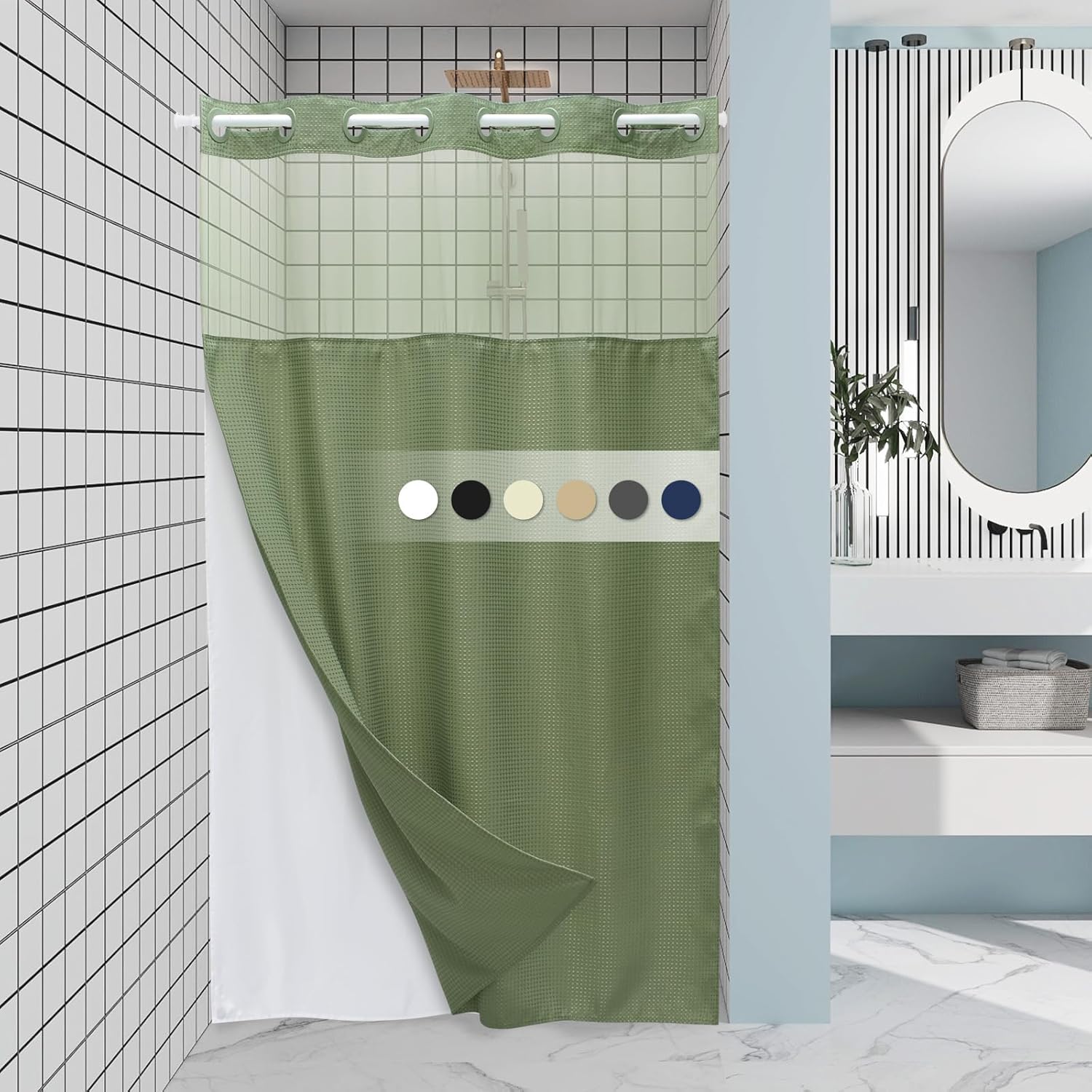 Grey Shower Curtain and Liner Set
