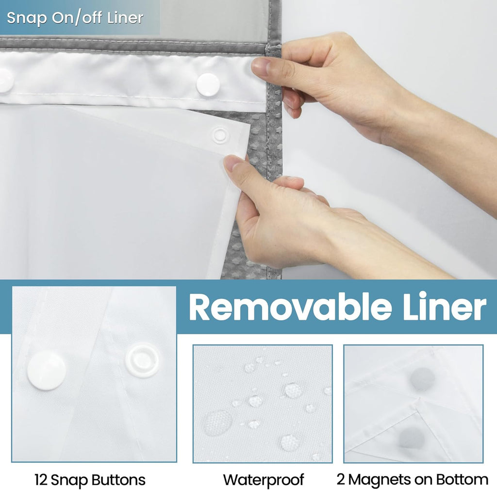 Grey Shower Curtain and Liner Set