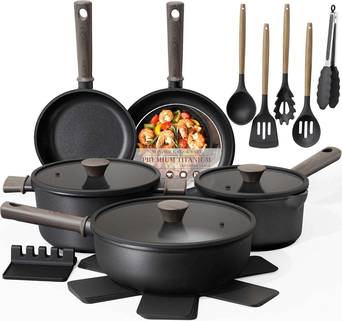 19 Pcs Pots and Pans Set Non Stick