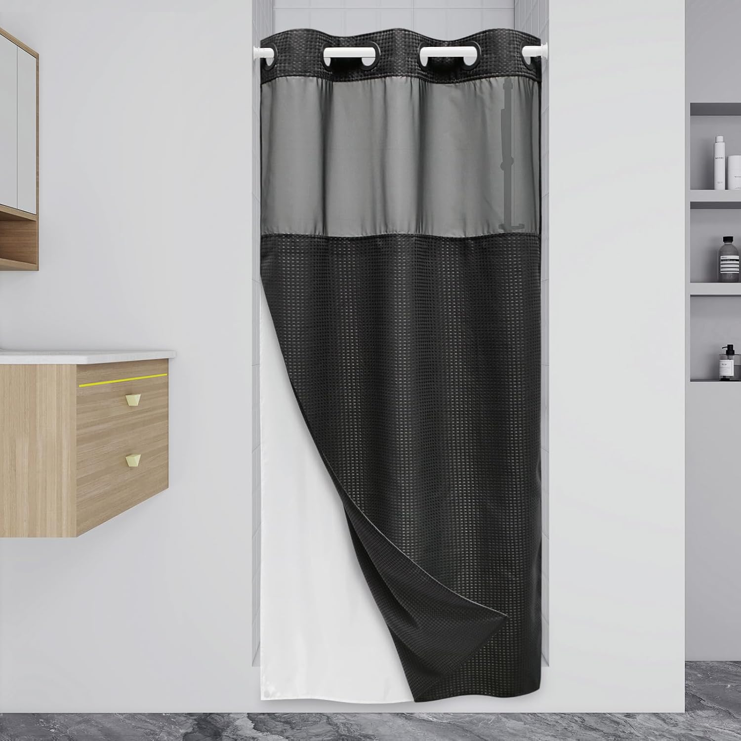 Grey Shower Curtain and Liner Set