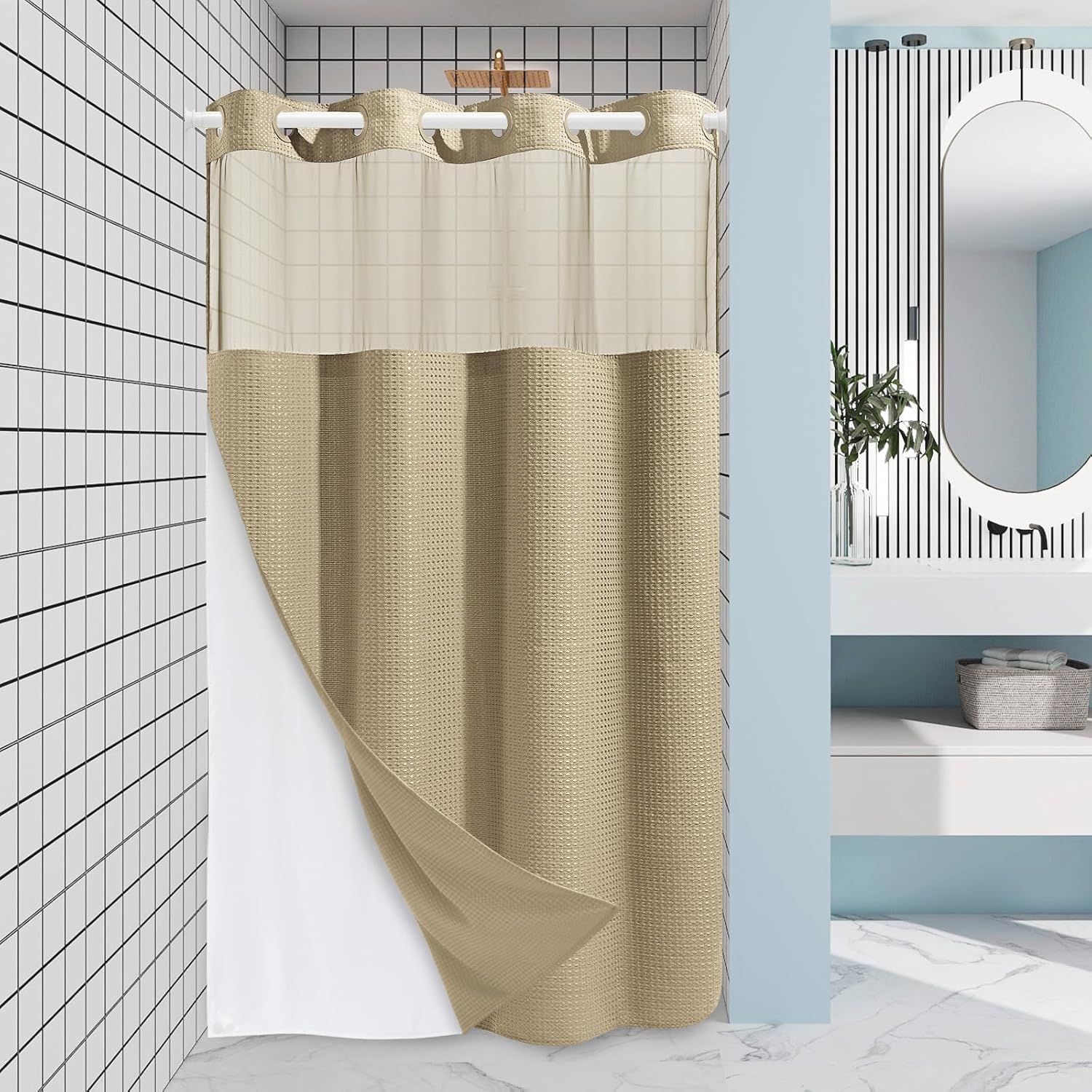 Grey Shower Curtain and Liner Set
