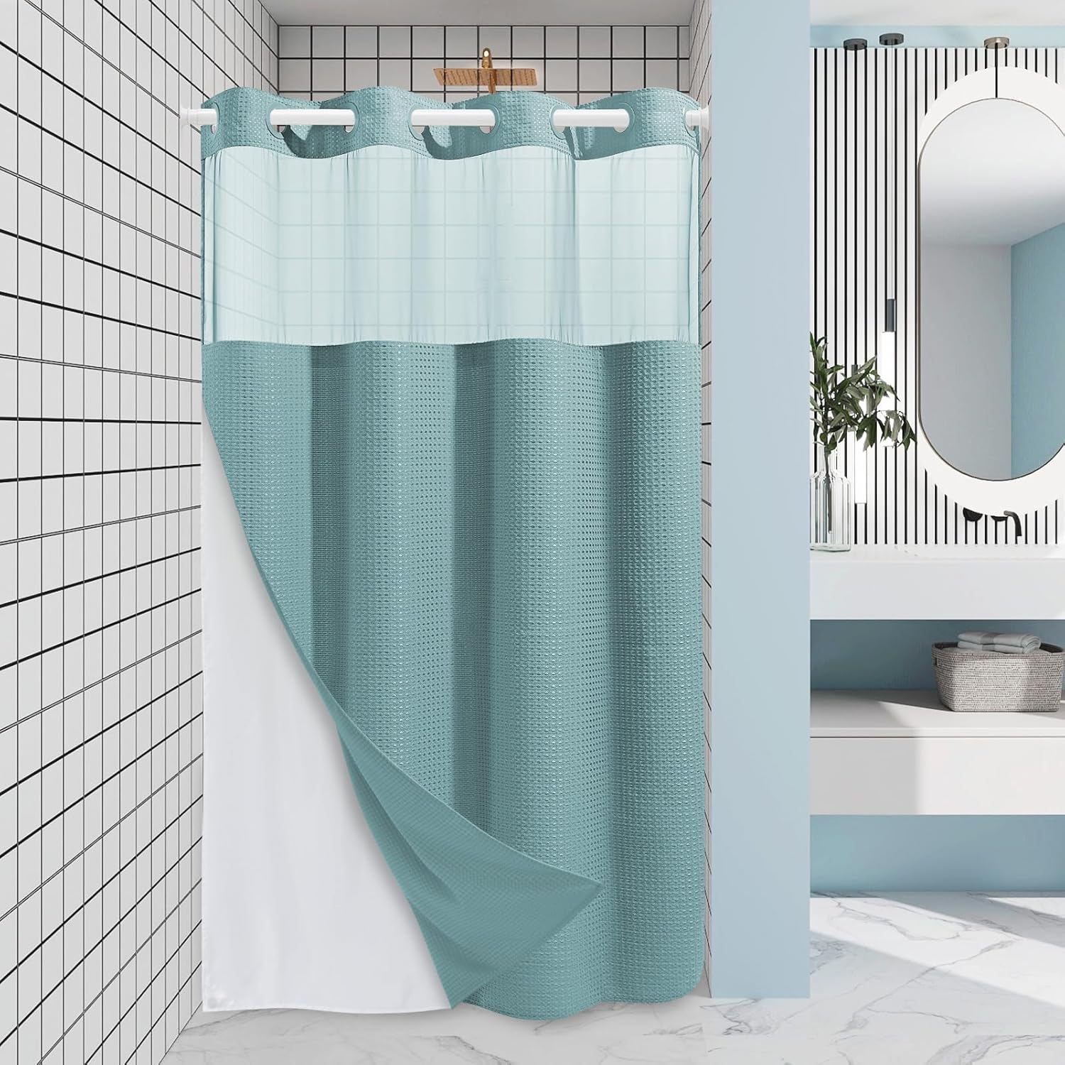 Grey Shower Curtain and Liner Set