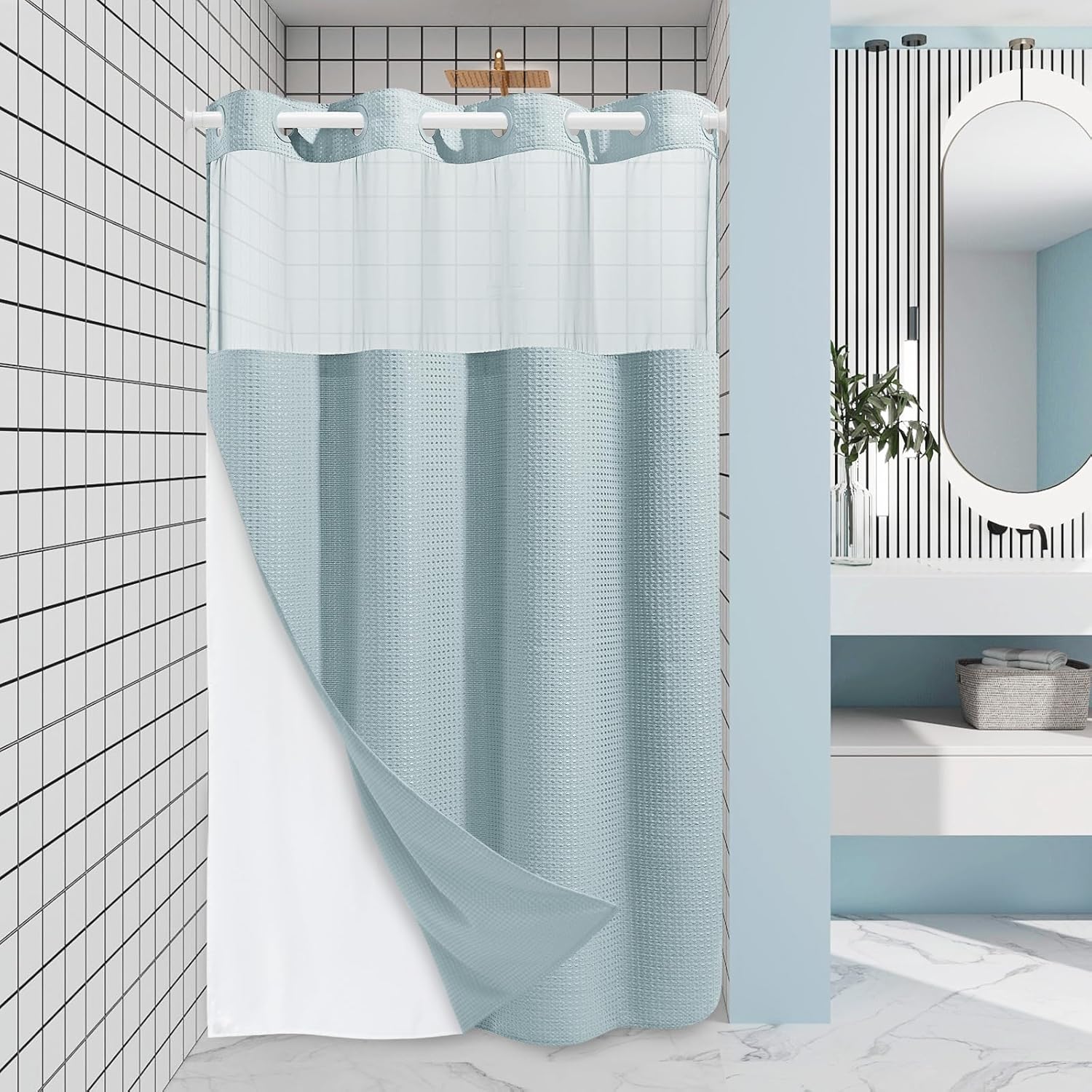 Grey Shower Curtain and Liner Set