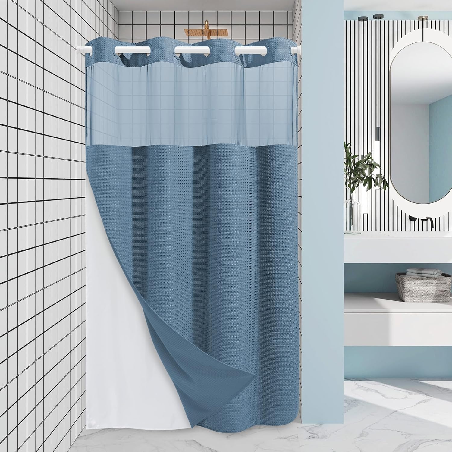 Grey Shower Curtain and Liner Set