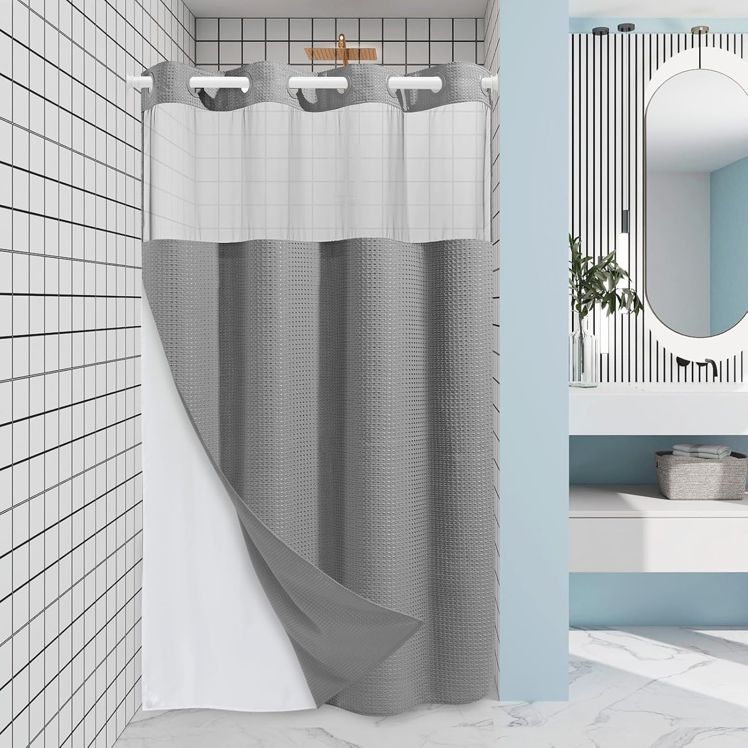 Grey Shower Curtain and Liner Set