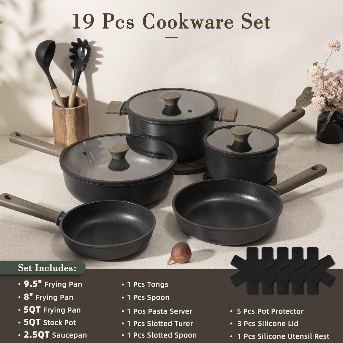 19 Pcs Pots and Pans Set Non Stick