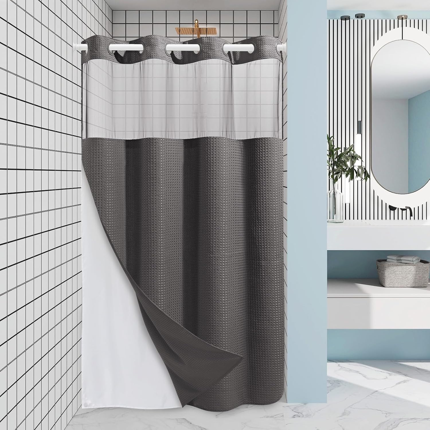 Grey Shower Curtain and Liner Set