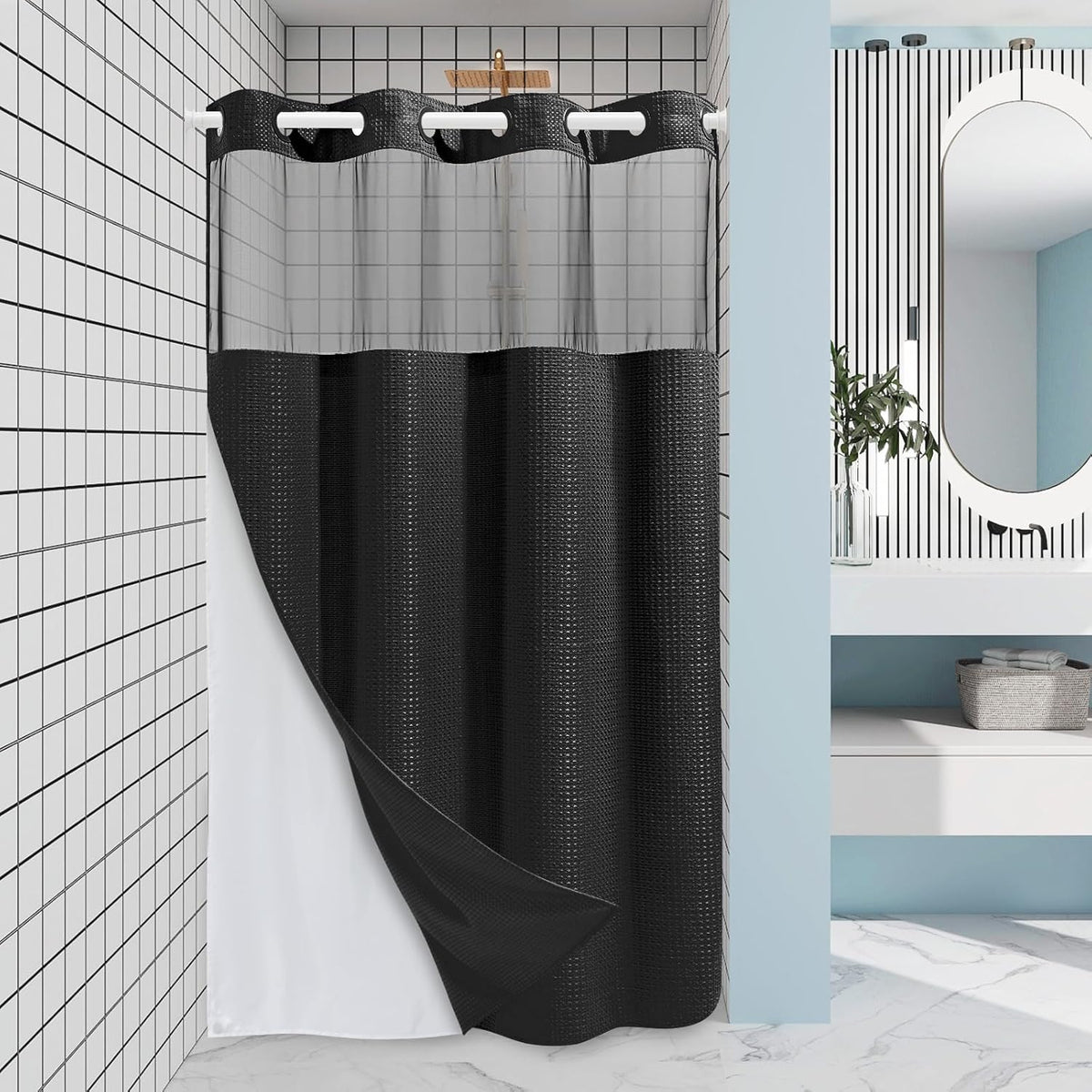 Grey Shower Curtain and Liner Set
