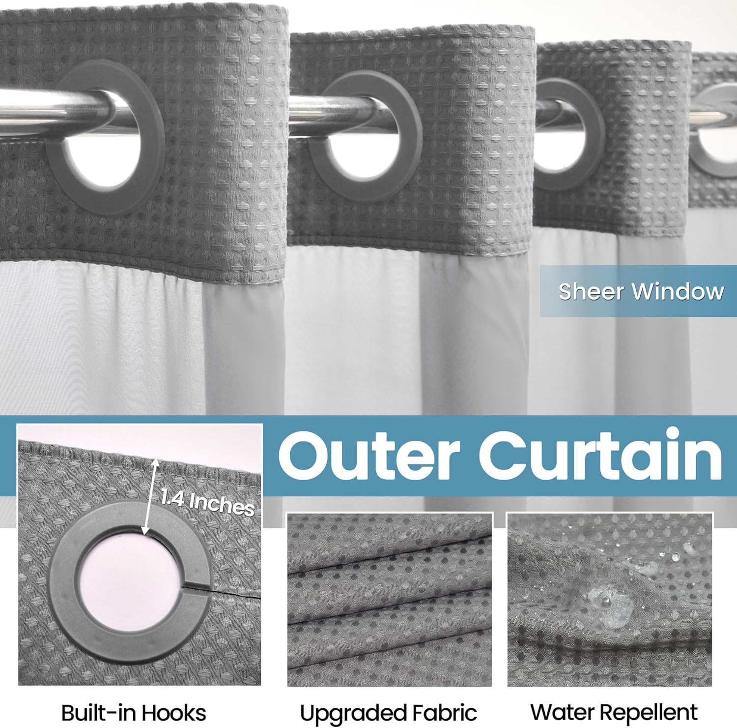 Grey Shower Curtain and Liner Set